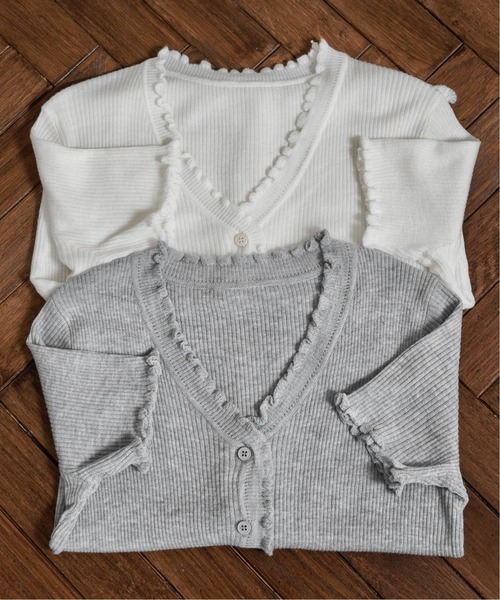 lawgy カーディガン frill point short sleeve cardigan
