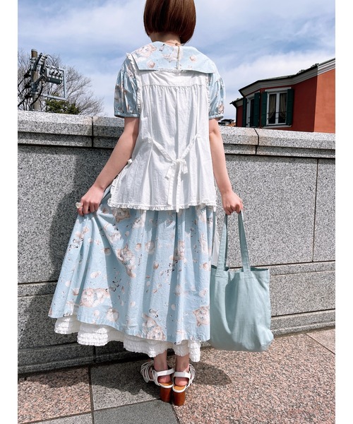 PINK HOUSE さざ波とねこ刺繍ローンタブリエ レディース