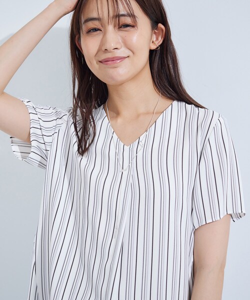 大きいサイズ！INDIVIストライプ　ブラウス48 INDIVI ブラウス シャツ 「洗える／通勤」マルチストライプ