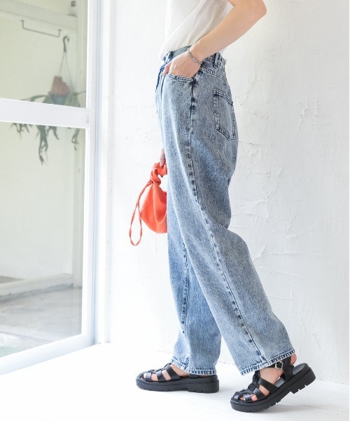 「ad thie」 加工デニムパンツ MEDIUM サックスブルー レディース