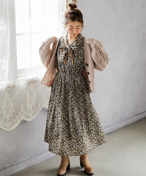 「OLIVE des OLIVE」 長袖ワンピース FREE ベージュ レディース_画像7