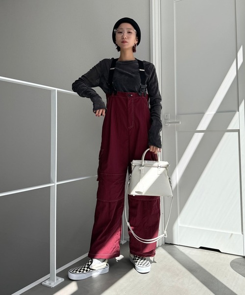 cft. ステッチサスペンダーカーゴパンツ ブラック CFT. カーゴパンツ ステッチサスペンダーカーゴパンツ レディース