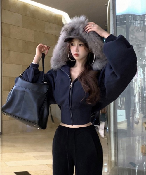 y2k❤️ BURBERRY BLUE LABEL ファー付 ジップパーカー gossip!ロサンゼルス パーカー Y2K エコファー ジップアップフーディ