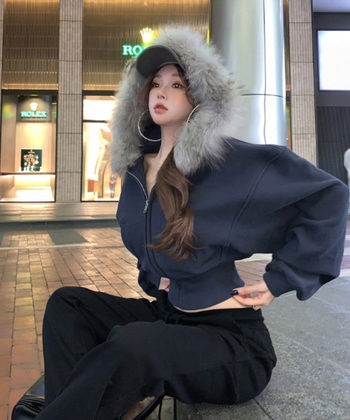 gossip!ロサンゼルス パーカー Y2K エコファー ジップアップフーディ 