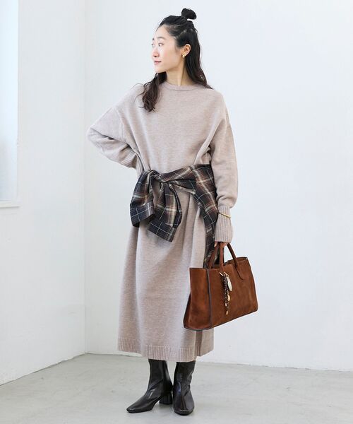 新品タグ付き【Reneルネ】定価93,500円ファスナー付きニットワンピース38 le.coeur blanc（ルクールブラン） ワンピース ネックが選べるニット