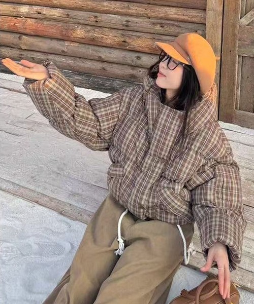 V12 チェック柄フード付きジャケット ベージュ V12 チェック柄フード付きジャケット ベージュ カバーオール フード