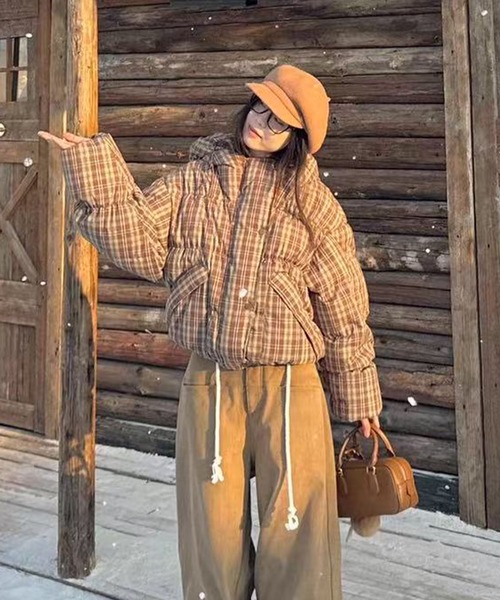 V12 チェック柄フード付きジャケット ベージュ V12 チェック柄フード付きジャケット ベージュ カバーオール フード