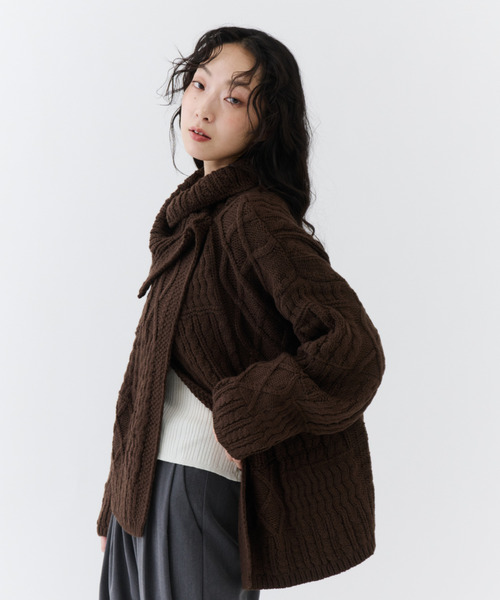 NUJOH ニット セーター 2WAY Fold Collar Cable Knit / 2WAY