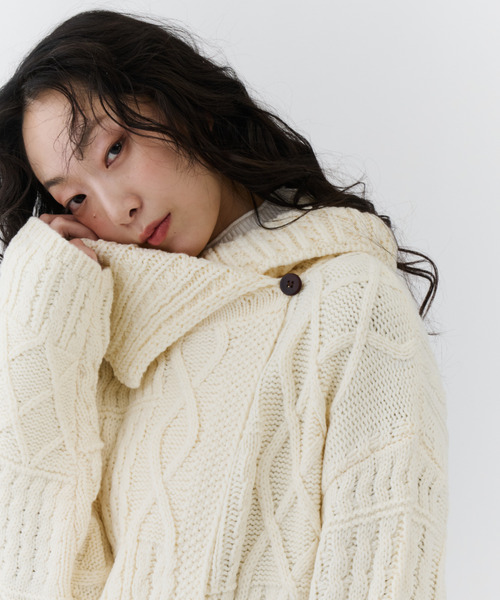 NUJOH ニット セーター 2WAY Fold Collar Cable Knit / 2WAY