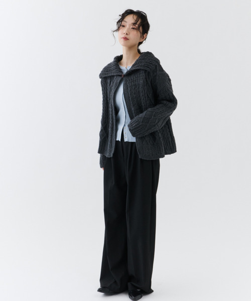 NUJOH ニット セーター 2WAY Fold Collar Cable Knit / 2WAY