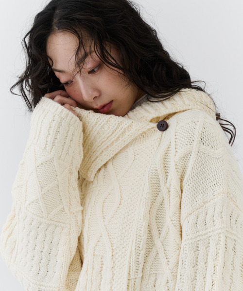 NUJOH ニット セーター 2WAY Fold Collar Cable Knit / 2WAY