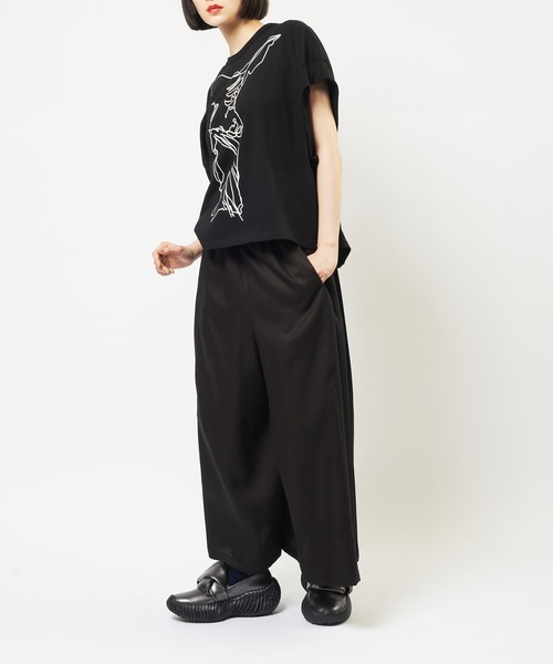 ワイドパンツ パンツ エクセルツイル　プリーツツイルパンツ レディース メンズの画像