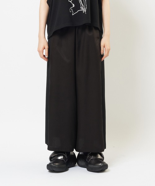 ワイドパンツ パンツ エクセルツイル　プリーツツイルパンツ レディース メンズの画像