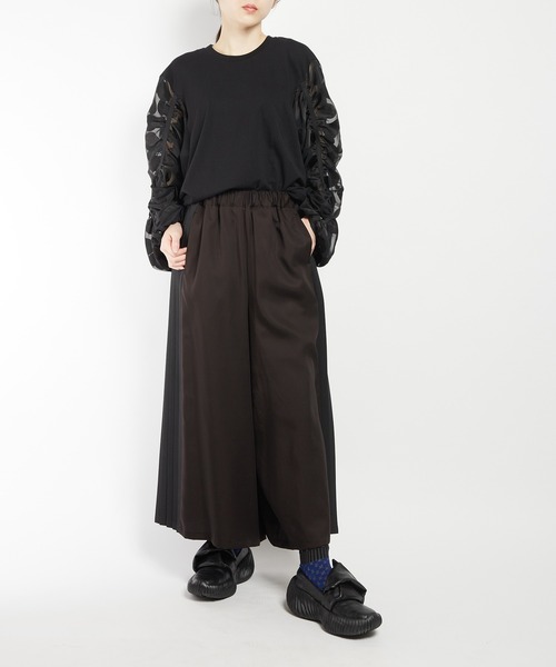 ワイドパンツ パンツ エクセルツイル　プリーツツイルパンツ レディース メンズの画像