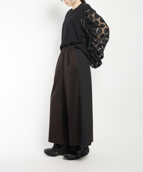 ワイドパンツ パンツ エクセルツイル　プリーツツイルパンツ レディース メンズの画像