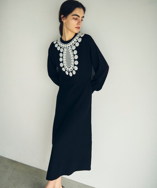 「GRACE CONTINENTAL」 ニットワンピース 36 ブラック レディース_画像9