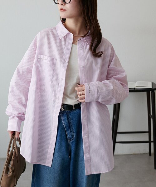 【未使用品】 BoTT WOVEN SHIRT PINK ロングスリーブ シャツ Discoat（ディスコート） ブラウス シャツ 「WEB限定」message刺繍
