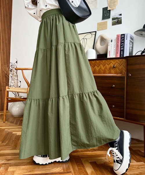 「moment+」 フレアスカート M カーキ レディース_画像8