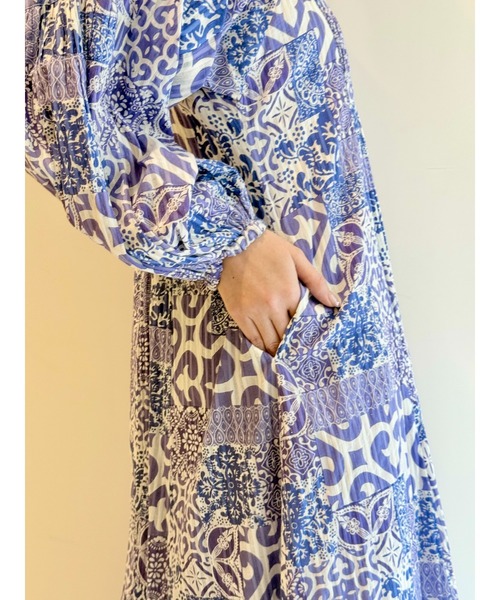 「sara mallika」 長袖ワンピース S ブルー レディース_画像4