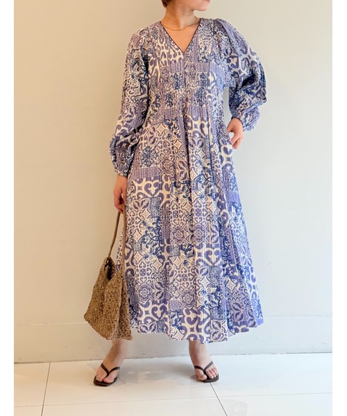 「sara mallika」 長袖ワンピース S ブルー レディース_画像6