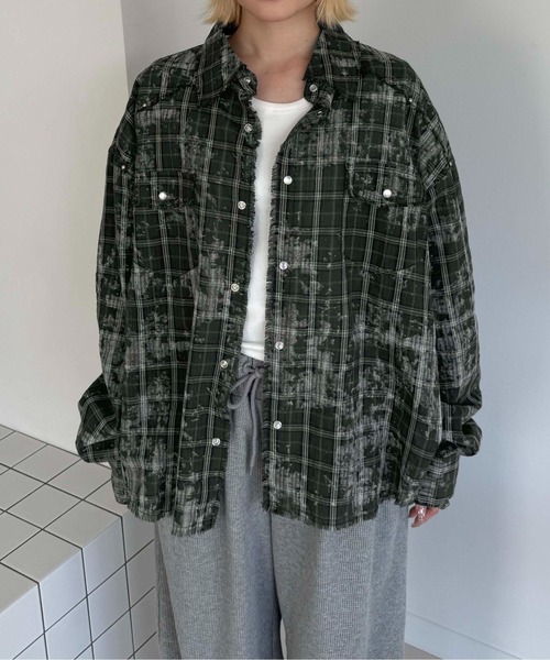 シャツ ブリーチ加工ウエスタンチェックシャツ メンズ レディース