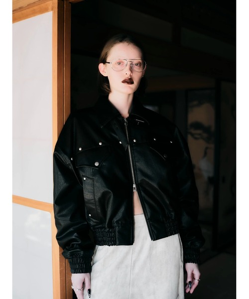 ブルゾン アウター 「TAJEN:T」FAKE LEATHER FRINGE BOMBER JACKET