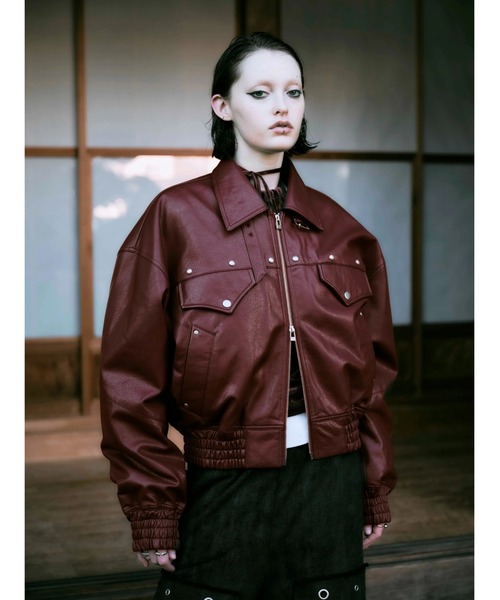 ブルゾン アウター 「TAJEN:T」FAKE LEATHER FRINGE BOMBER JACKET