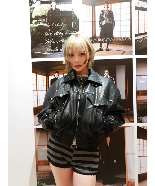 ブルゾン アウター 「TAJEN:T」FAKE LEATHER FRINGE BOMBER JACKET