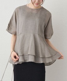 pual ce cin リネンシャツ ブラウス シャツ 夏 ラミー2枚重ねペプラム
