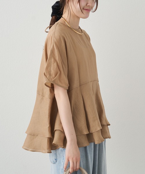 【新品タグ付き】pual ce cin ラミー 2枚重ね ペプラム ブラウス pual ce cin ブラウス シャツ ラミー2枚重ねペプラムブラウス