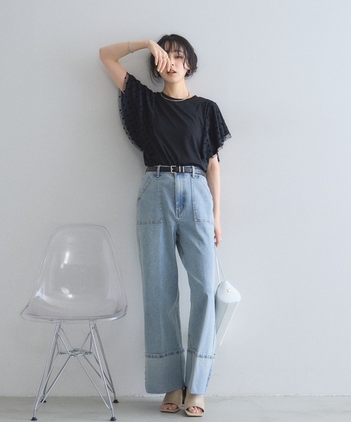 &. NOSTALGIA（ノスタルジア） tシャツ ドットフレアスリーブ