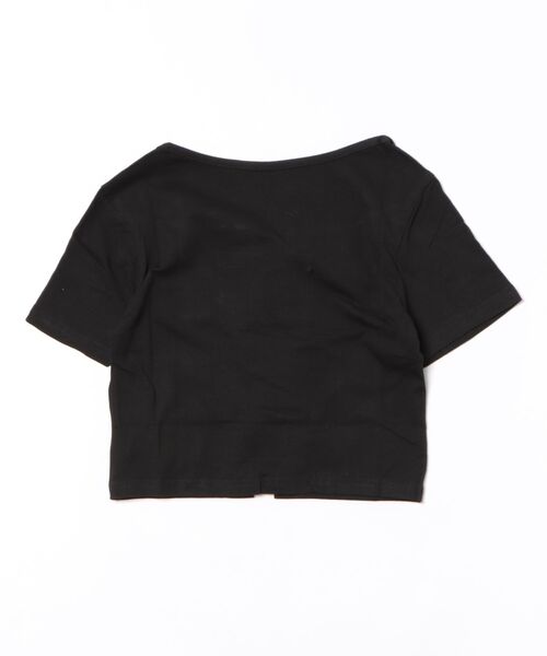 HYKE ブラック クロップド 半袖 Tシャツ　y2k S 短丈 tシャツ Y2K ショート丈クロスレースアップ クロップド T シャツ