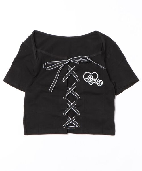 tシャツ Y2K ショート丈クロスレースアップ クロップド T シャツ