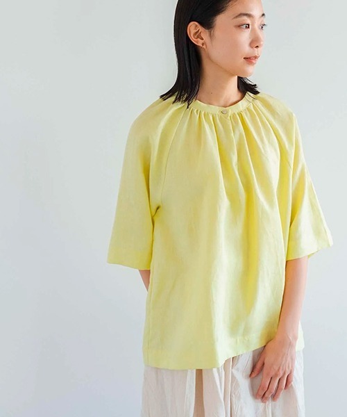 D ブラウス シャツ リネンのスモックブラウス レディース : ZOZOTOWN