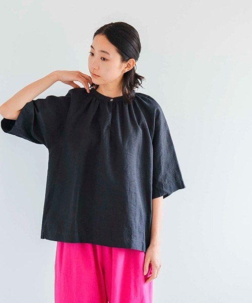 D ブラウス シャツ リネンのスモックブラウス レディース : ZOZOTOWN