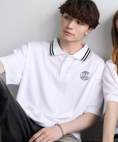 【23SS】Rene パール付き 半袖 ポロシャツ Sサイズ 白色 レース ポロシャツ 「Paris Saint-Germain/パリサンジェルマン」リブライン