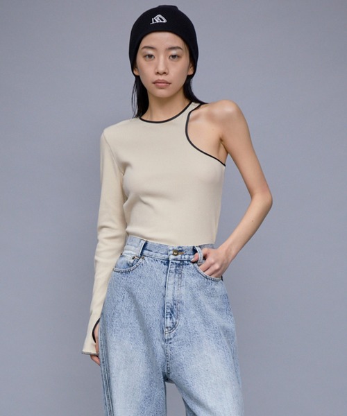 tシャツ THINGS THAT MATTER ONE SHOULDER TERECO RIB TOPS レディース
