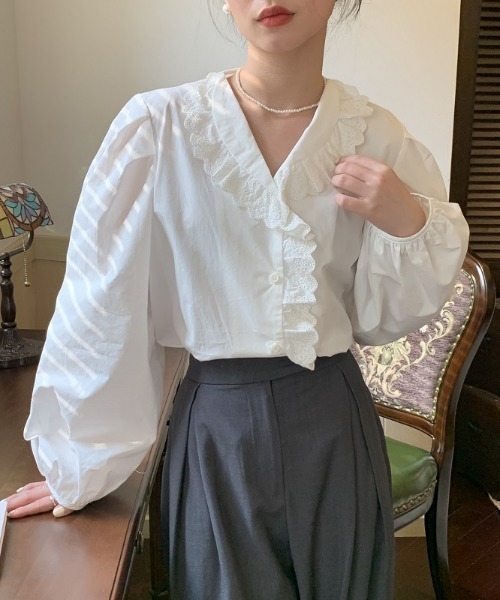 Mangrove（マングローブ） ブラウス シャツ S/S フレンチレース