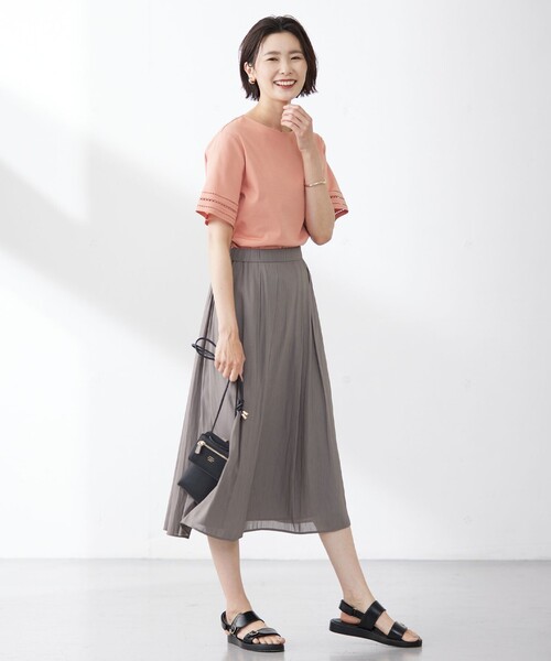 J.PRESS LADIES （Jプレス）スカート　新品 J.PRESS スカート 「洗える」スプリットジョーゼット ランダムタック