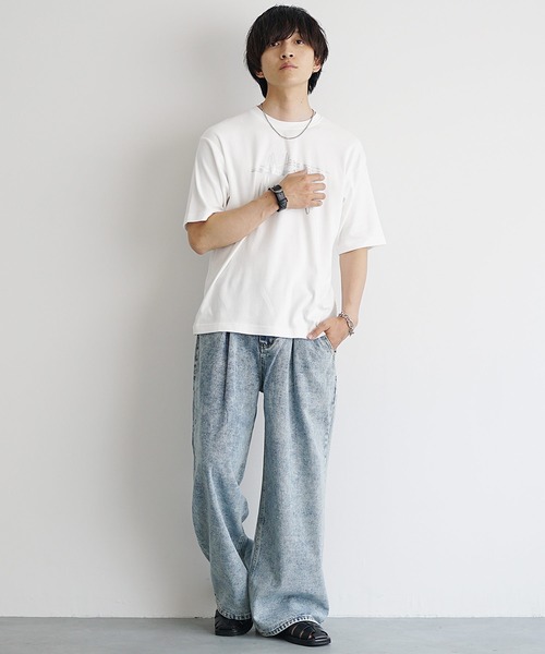 接触冷感 ツータックスラックス ワイドパンツ[品番：JX000003737