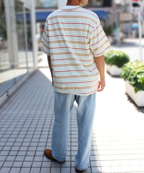 BORDERS パフスリーブ ストライプ Tシャツ 36 tシャツ ビッグカラーボーダー半袖パフスリーブニット