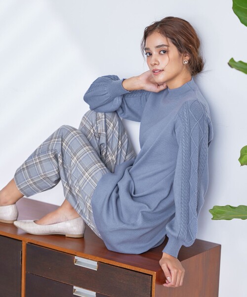 Petty ペティー チェック柄 ワイドパンツ Tiaclasse パンツ 「洗える」起毛チェック柄ワイドパンツ