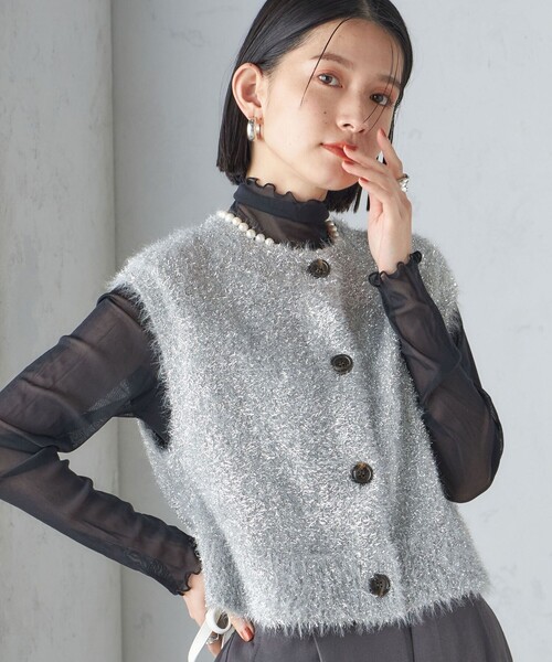 ベスト ジレ *「手洗い可能」グリッター ラメ フェザー ベスト 24SS  レディース SHIPS ベスト ジレ *「手洗い可能」グリッター ラメ フェザー