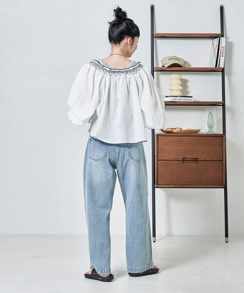 スモッキングスリーブブラウス FREAK'S STORE ブラウス シャツ インド スモッキングブラウス