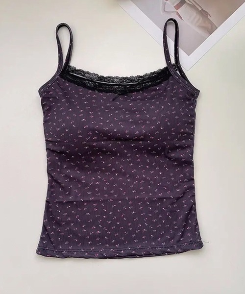 Port（ポート） キャミソール 「 」 小花柄 レース リボン カップ付き