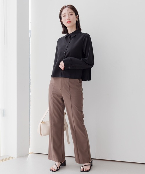 ブラック フレアパンツ スラックス メンズセンタープレスフレアパンツスラックスワイド (スラックス