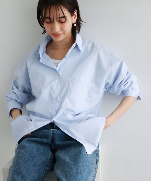ワイズ シャツ ブラウス オーバーサイズ ショートスリーブ トップス レディース evernavy ブラウス シャツ イージーケアオーバーサイズドロップ長袖