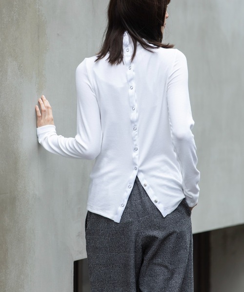tシャツ ビスコースウールストレッチリブ 2wayタートルネックトップス レディース