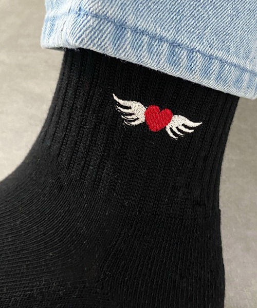WEGO 靴下 WEGO/モチーフ刺繍アンクル底パイルソックス