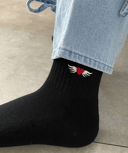 WEGO 靴下 WEGO/モチーフ刺繍アンクル底パイルソックス